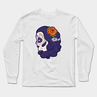 Sugar Skull Purple Blaze Design Long Sleeve T-Shirt